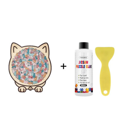 🐱135-elementowa drewniana układanka w kształcie kota w kolorach Morandiego🎁