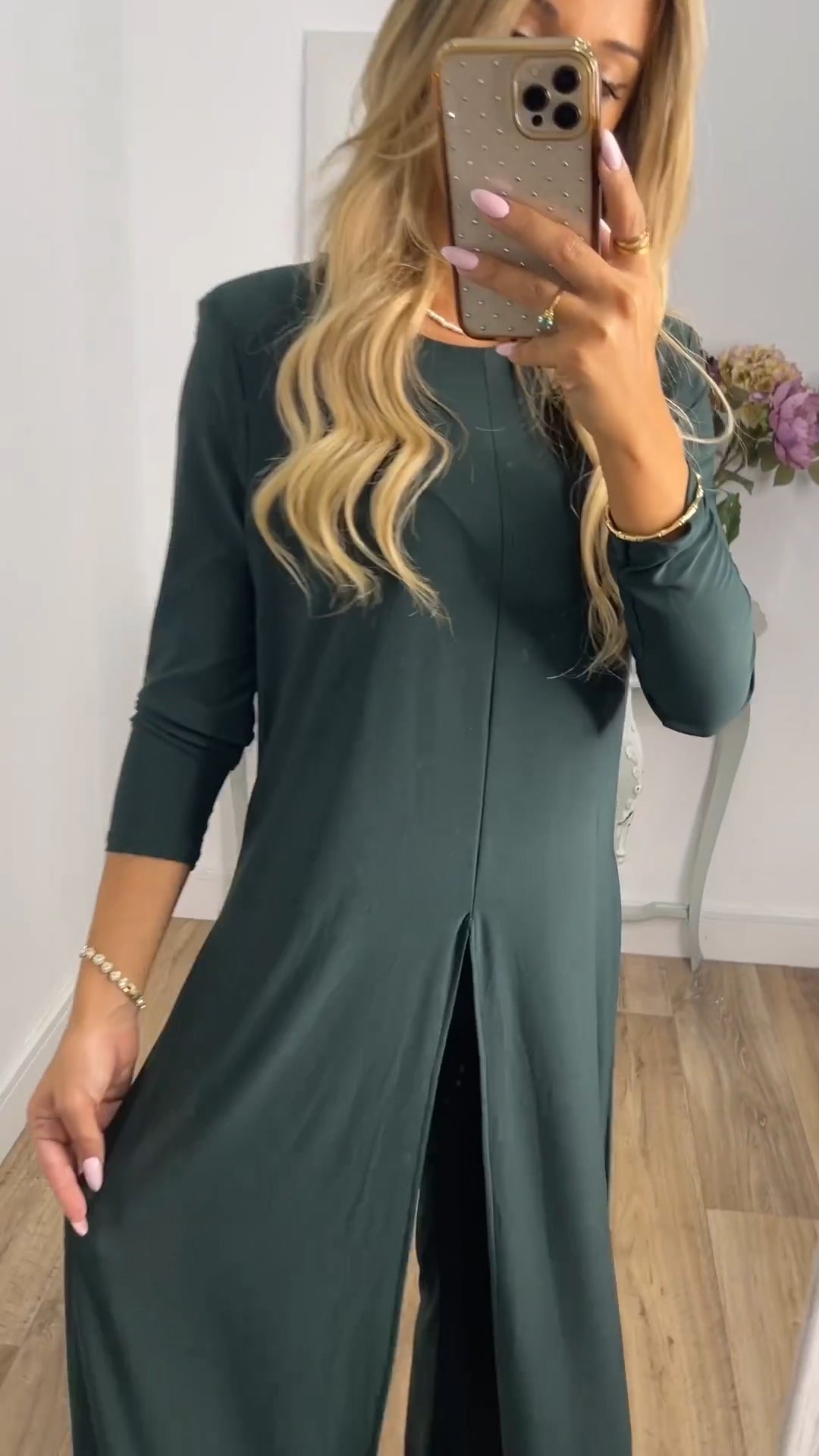 🎁Elegancki 2-częściowy garnitur z długim topem i dopasowanymi spodniami✨