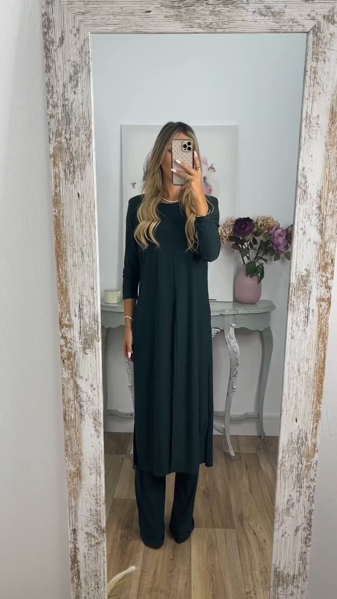 🎁Elegancki 2-częściowy garnitur z długim topem i dopasowanymi spodniami✨