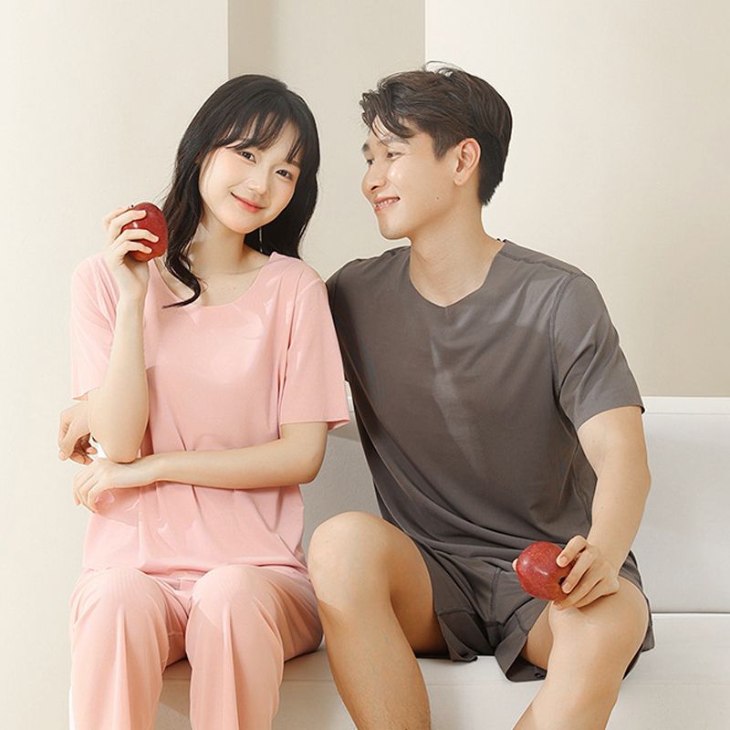 👩❤️👨Miękki i wygodny dwuczęściowy komplet z krótkim rękawem z lodowego jedwabiu - 💞pozycja obowiązkowa dla par!