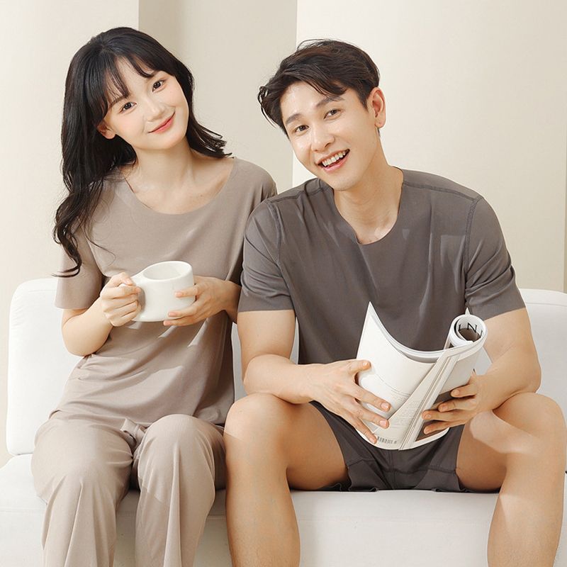 👩❤️👨Miękki i wygodny dwuczęściowy komplet z krótkim rękawem z lodowego jedwabiu - 💞pozycja obowiązkowa dla par!