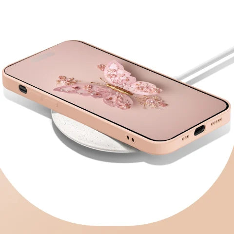 Płaska szklana obudowa z wzorem motyla 3D kompatybilna z iPhone'em 🦋