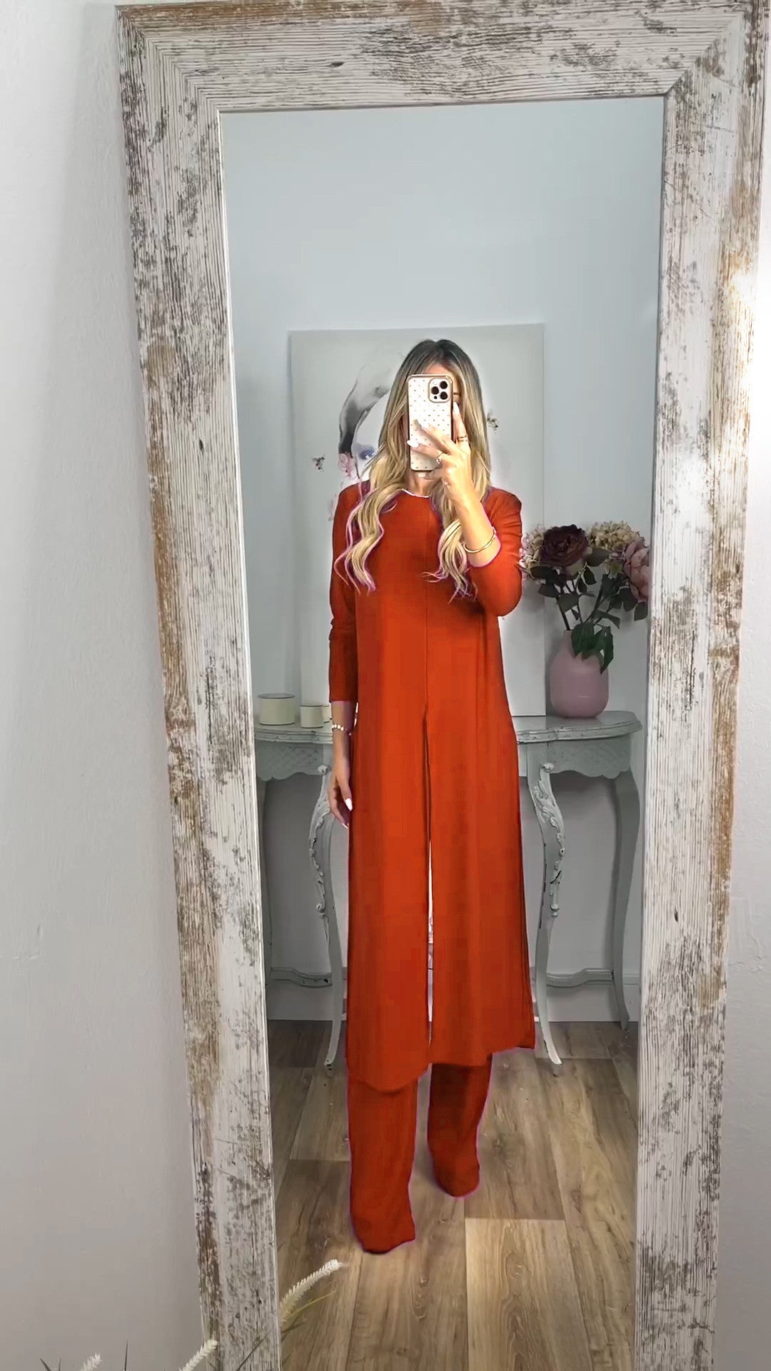 🎁Elegancki 2-częściowy garnitur z długim topem i dopasowanymi spodniami✨