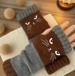 😻 Rękawiczki bez palców z haftowanym kotem