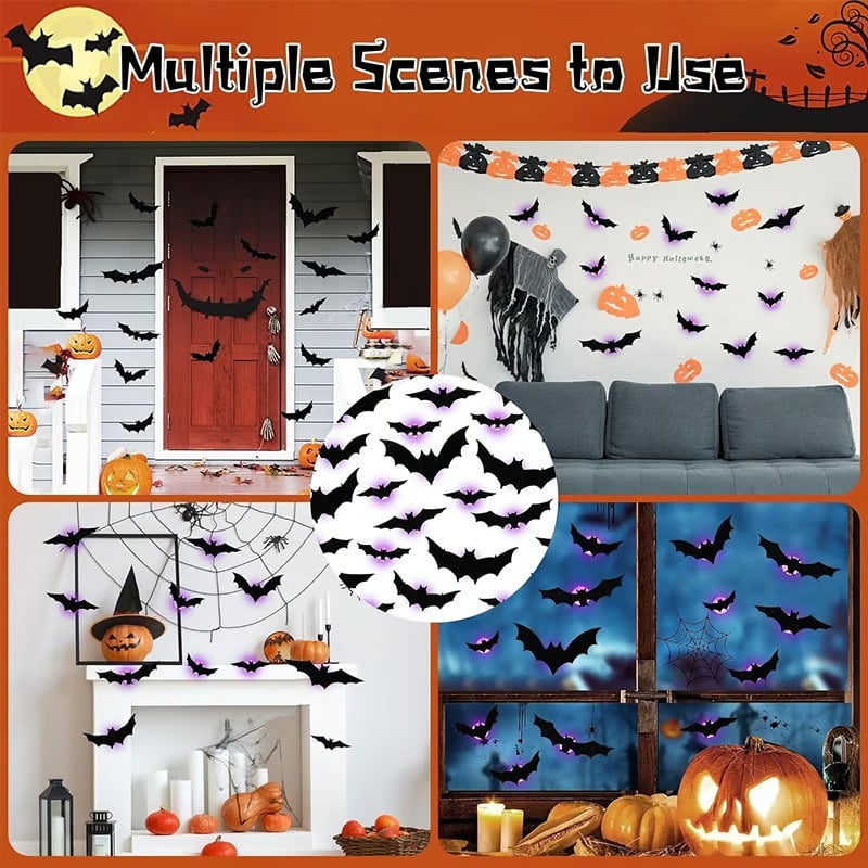 🦇Halloweenowe świecące nietoperze 3D