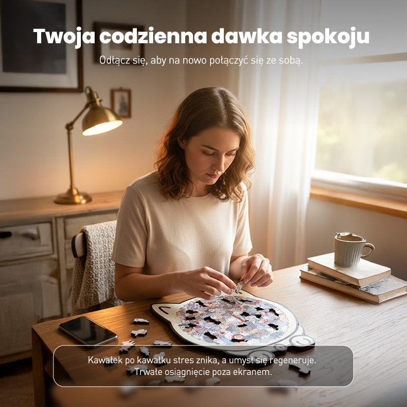 🐱135-elementowa drewniana układanka w kształcie kota w kolorach Morandiego🎁