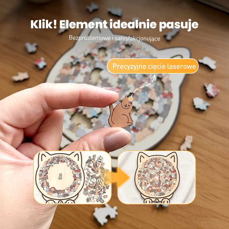 🐱135-elementowa drewniana układanka w kształcie kota w kolorach Morandiego🎁