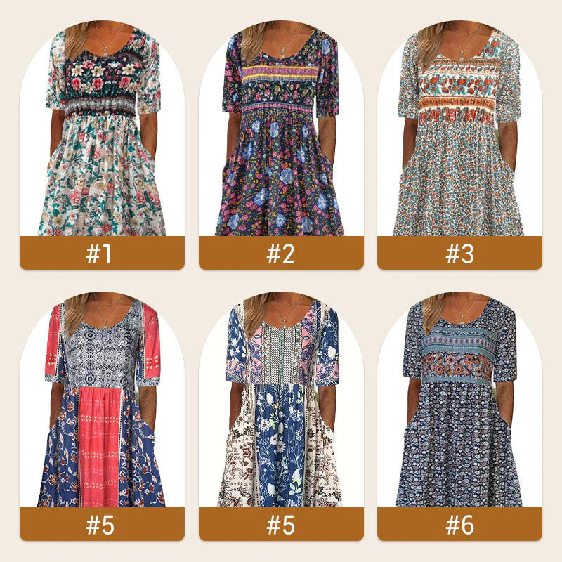 ✨Eleganckie teksturowane sukienki Premium z nadrukiem w stylu boho