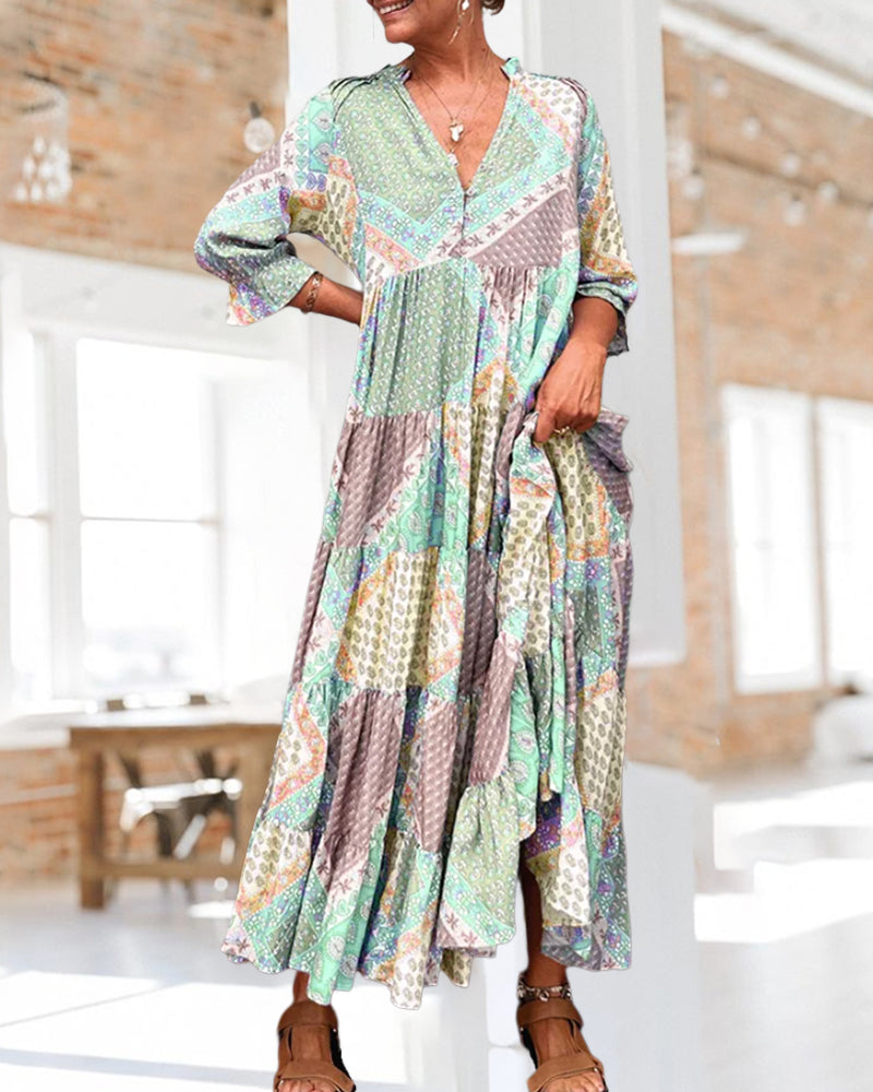【M-3XL】🌈Kolorowa sukienka z nadrukiem i rękawami 3/4