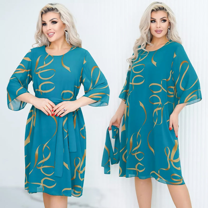 🌸Elegancka luźna sukienka midi z marszczonymi rękawami