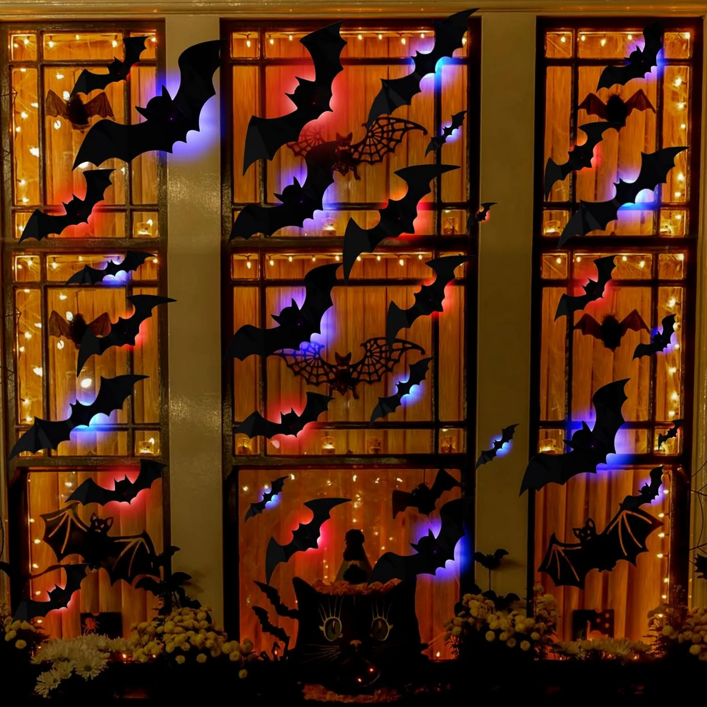 🦇Halloweenowe świecące nietoperze 3D