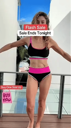 🔥🎁Nowość: 50% RABATU🔥🌼 Trzyczęściowy sportowy komplet bikini z nylonu w blokach kolorystycznych – wysoki stan z efektem wyszczuplającym brzuch 👙