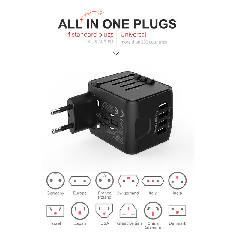 💥💥Uniwersalny podróżny adapter wtyczki z 4 portami USB