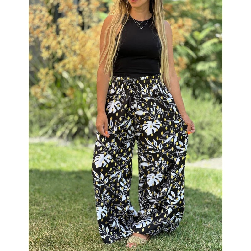 💖 Damskie spodnie z szerokimi nogawkami z nadrukiem