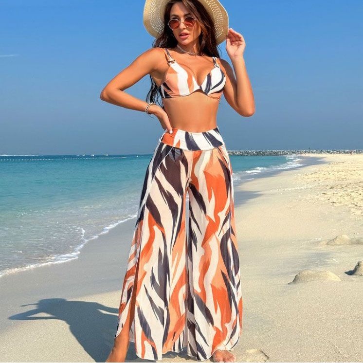 🩱🏖️Stylowy 3-częściowy zestaw kostiumów kąpielowych dla kobiet z biustonoszem / majtkami / spodniami z wysokim rozcięciem