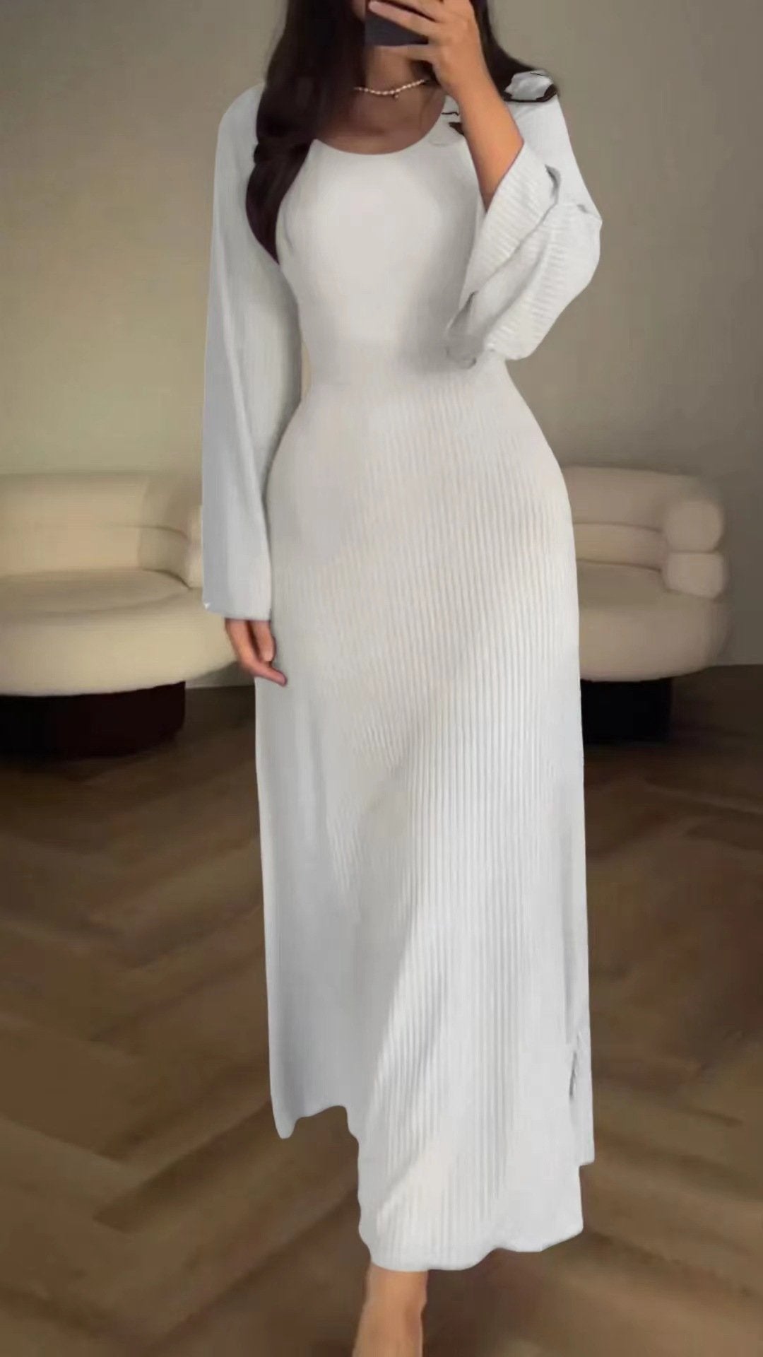🥰 Długi rękaw podzielony luźna sukienka