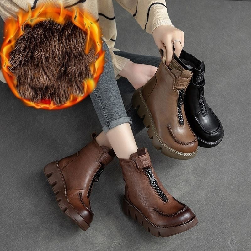 🔥Ciepłe krótkie buty damskie w stylu retro ze skóry PU👢