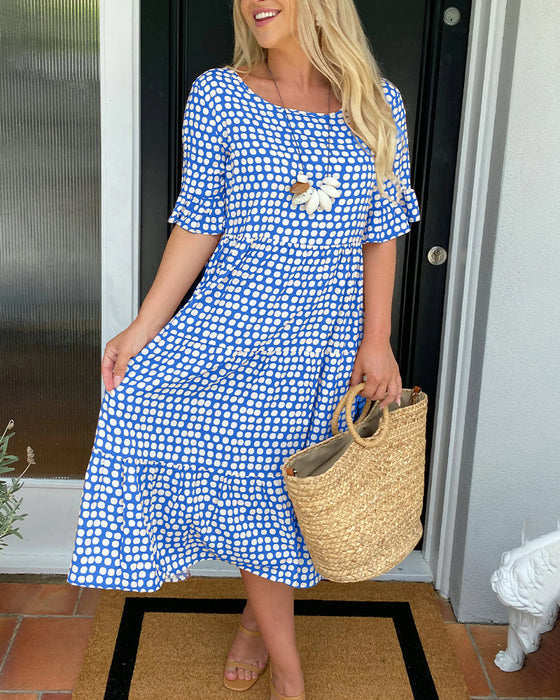 【S-3XL】👗Sukienka midi z okrągłym dekoltem w kropki