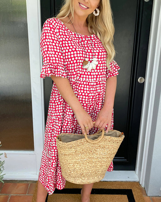 【S-3XL】👗Sukienka midi z okrągłym dekoltem w kropki