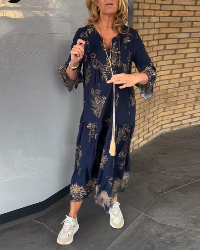 💖Luźna sukienka v-neck w stylu vintage