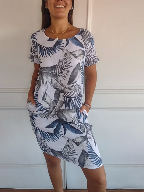 🌸Modne i eleganckie luźne sukienki z nadrukiem z bawełny i lnu