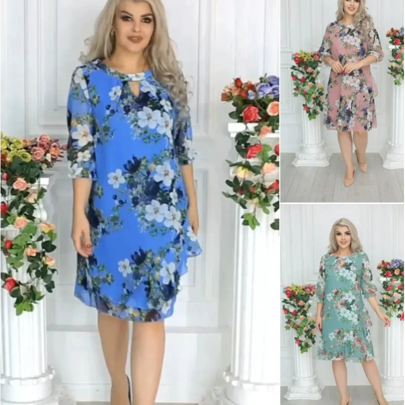 💝Damska sukienka do kolan z kwiatowym nadrukiem