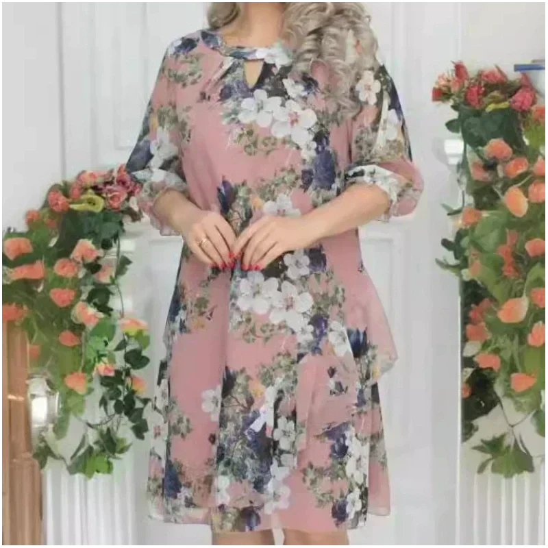 💝Damska sukienka do kolan z kwiatowym nadrukiem