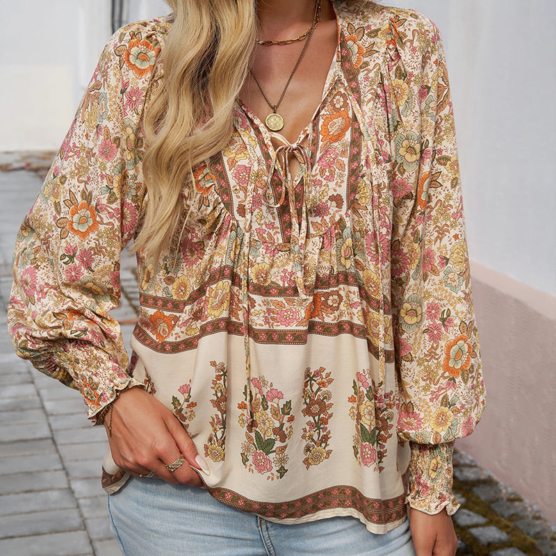 【S-2XL】🌺Damska modna koszulka z nadrukiem z dekoltem w szpic
