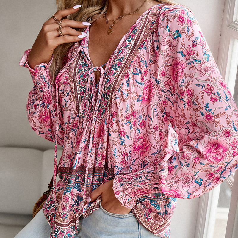 【S-2XL】🌺Damska modna koszulka z nadrukiem z dekoltem w szpic