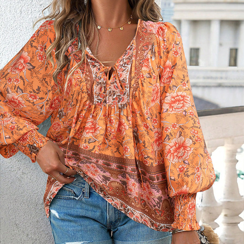 【S-2XL】🌺Damska modna koszulka z nadrukiem z dekoltem w szpic