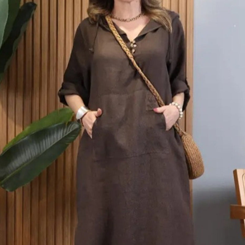 👗 Elegancka sukienka oversize z kapturem - długie rękawy i trendowe rozcięcie