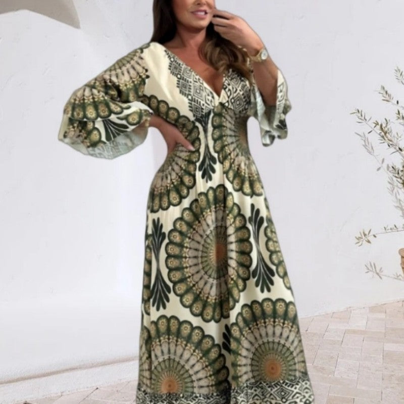 🔥👗Damska sukienka maxi w stylu retro boho z głębokim dekoltem w serek