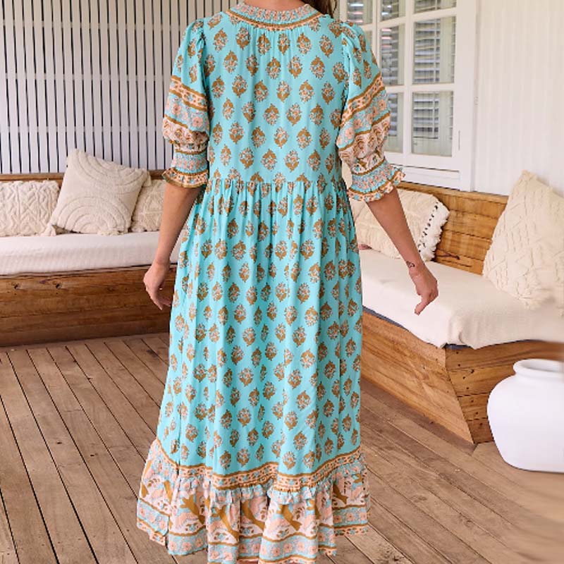 🍃Kwiecista sukienka swingowa z wysokim stanem i dekoltem w szpic