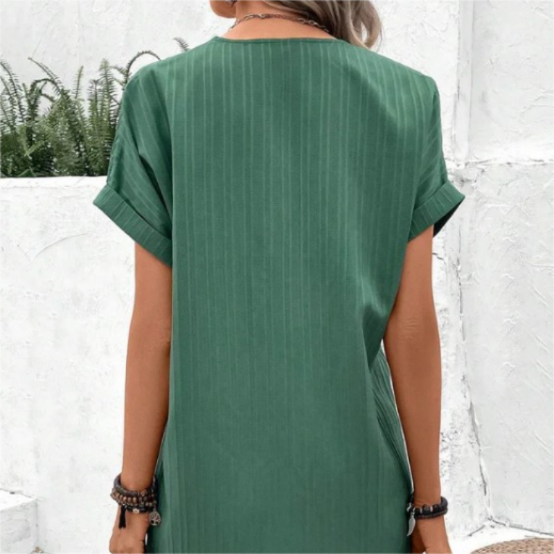 🌷Damska sukienka z krótkim rękawem V-Neck w jednolitym kolorze