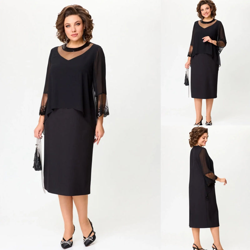 💝Czarna elegancka sukienka damska z siedmioma rękawami