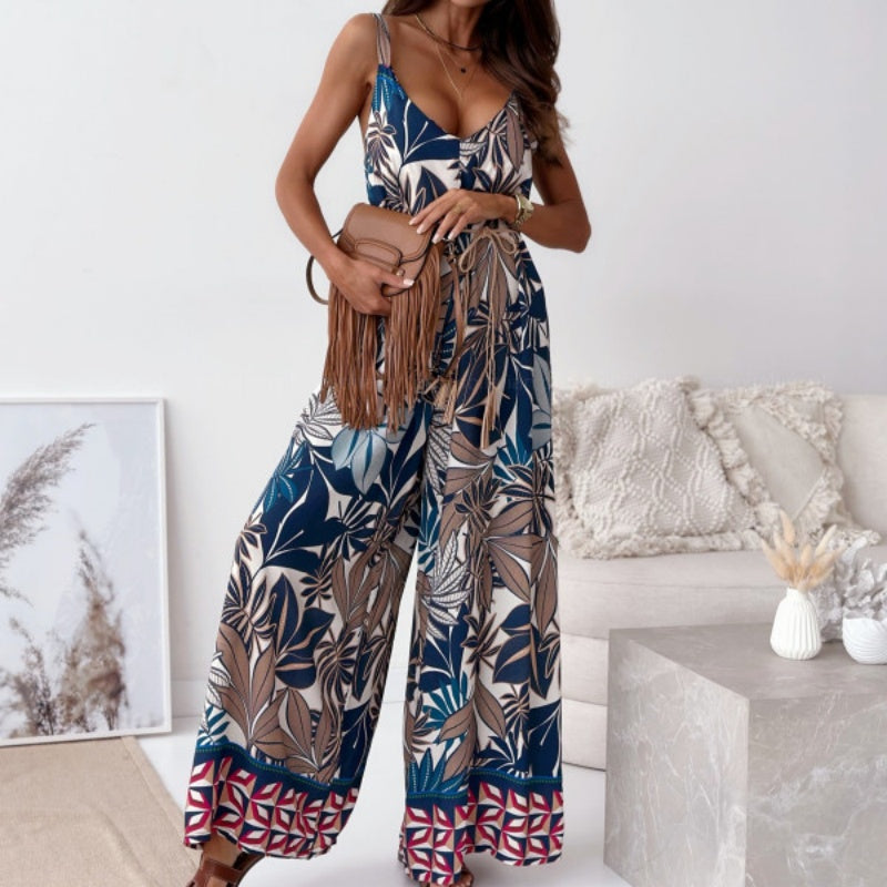 ✨Boho drukowany kombinezon bez pleców z paskiem z frędzlami