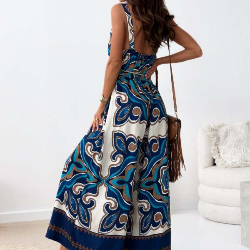 ✨Boho drukowany kombinezon bez pleców z paskiem z frędzlami
