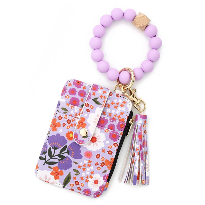Damskie etui na karty w stylu boho z bransoletką z koralików i brelokiem z frędzlami