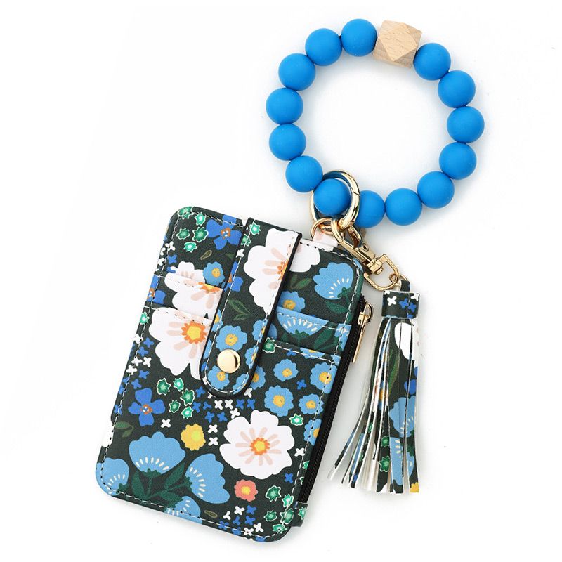 Damskie etui na karty w stylu boho z bransoletką z koralików i brelokiem z frędzlami