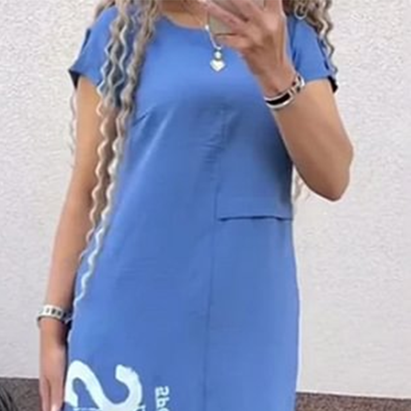 💖Damska luźna sukienka z krótkim rękawem i rozcięciem z boku