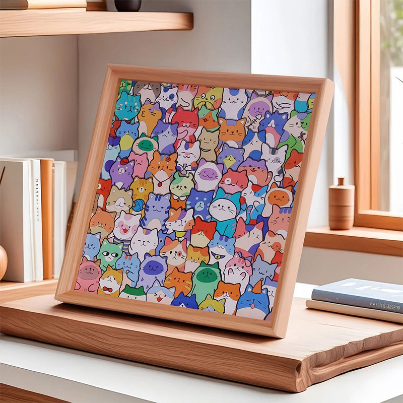 🐱Drewniana ramka na zdjęcia w kształcie puzzli z kotem, do samodzielnego pomalowania🧩