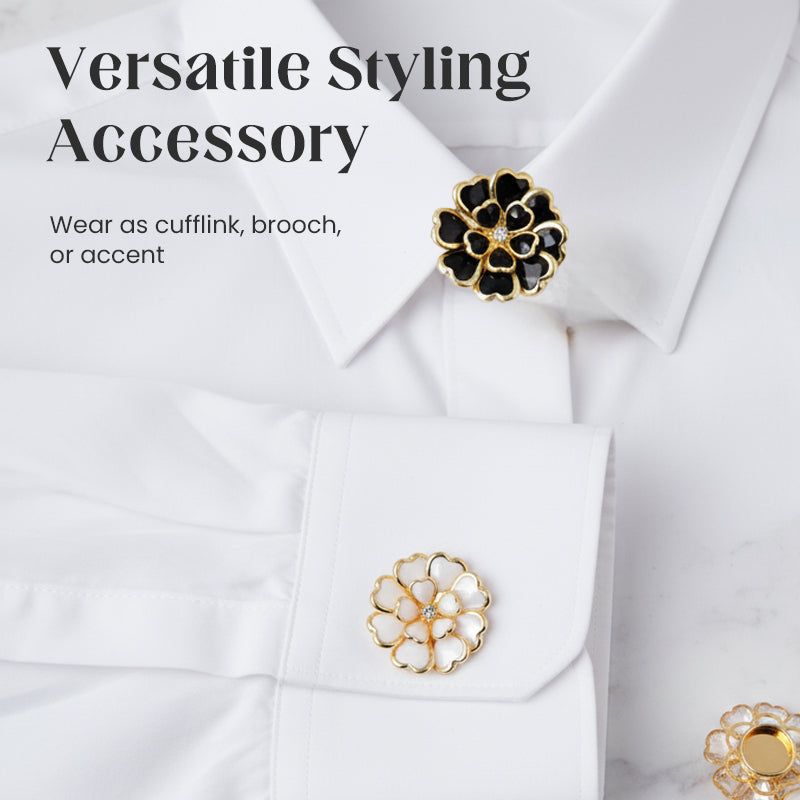 Eleganckie spinki do mankietów i broszka z kryształkami w kwiatowy wzór
