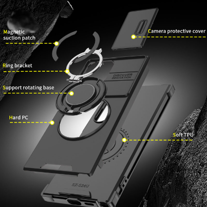 Etui magnetyczne 3 w 1 dla Samsunga – podstawka Snap & Go + podwyższona osłona aparatu + pełna ochrona.