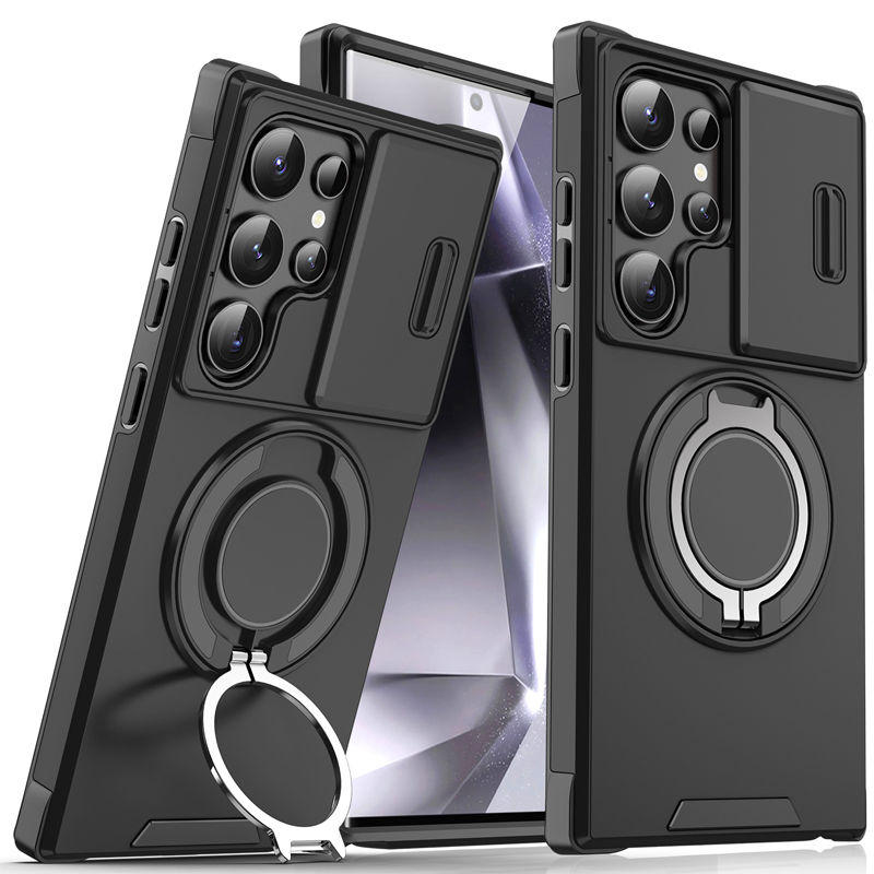 Etui magnetyczne 3 w 1 dla Samsunga – podstawka Snap & Go + podwyższona osłona aparatu + pełna ochrona.