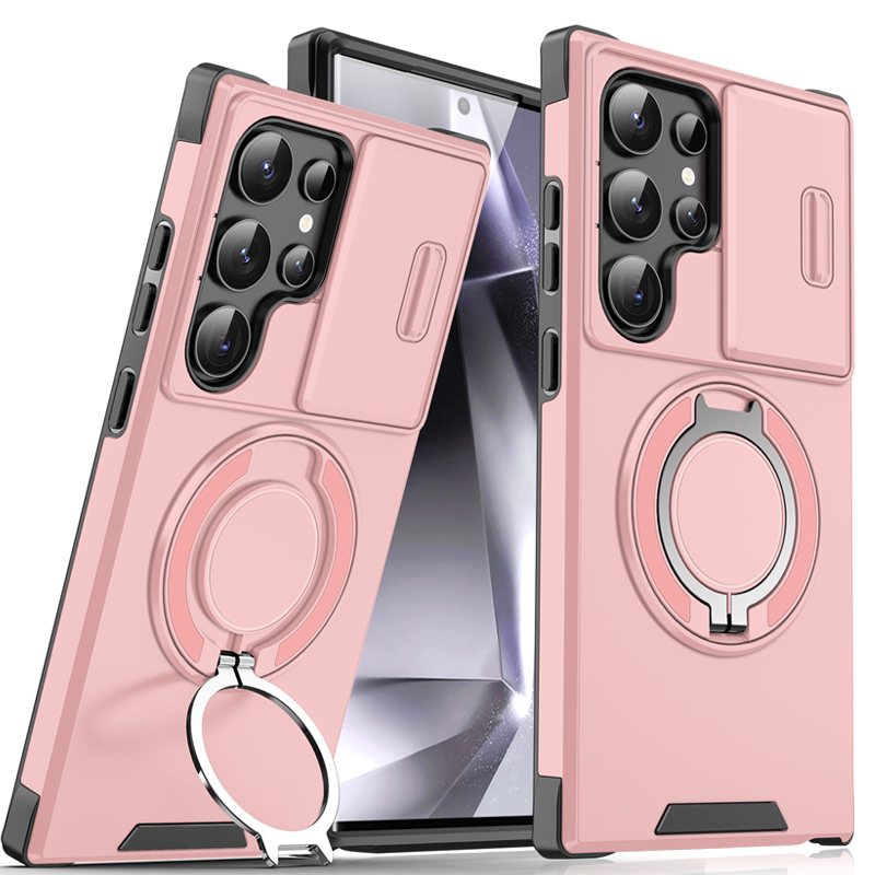 Etui magnetyczne 3 w 1 dla Samsunga – podstawka Snap & Go + podwyższona osłona aparatu + pełna ochrona.