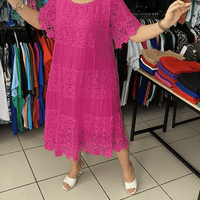 💝Jednokolorowa koronkowa sukienka z krótkim rękawem👗