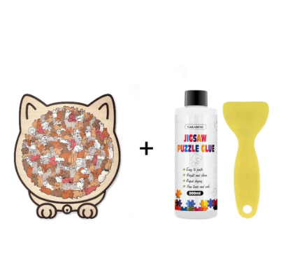 🐱135-elementowa drewniana układanka w kształcie kota w kolorach Morandiego🎁