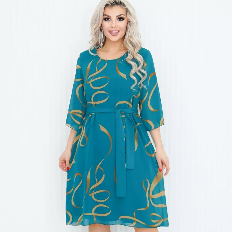🌸Elegancka luźna sukienka midi z marszczonymi rękawami