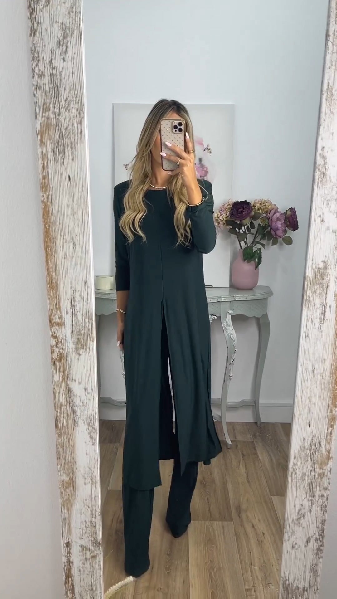🎁Elegancki 2-częściowy garnitur z długim topem i dopasowanymi spodniami✨