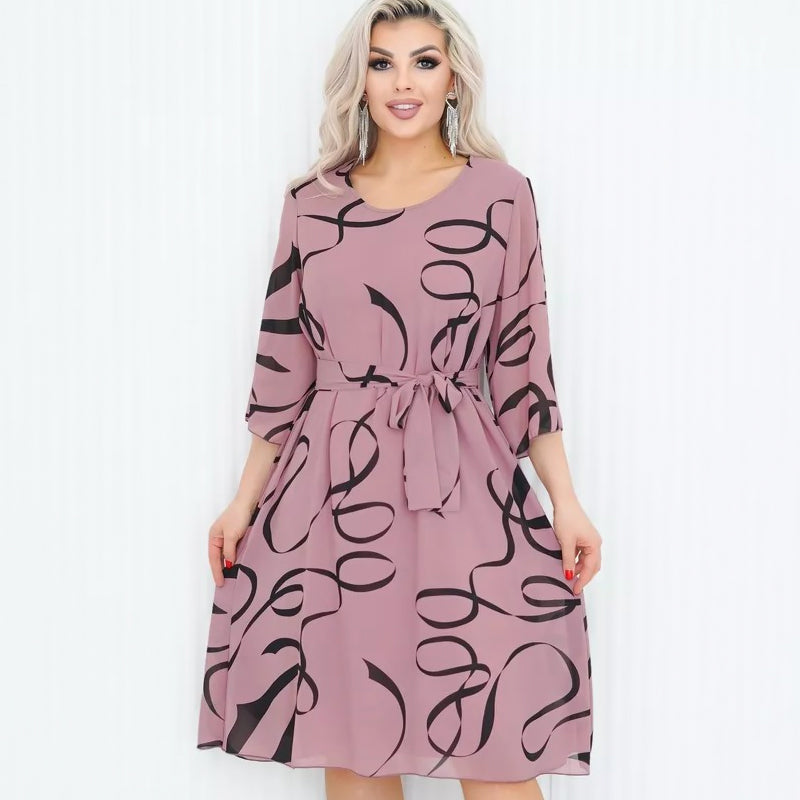 🌸Elegancka luźna sukienka midi z marszczonymi rękawami